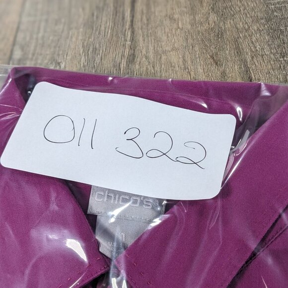 Chicos Top Womens Medium Purple No Iron Button Up Stretch Long Sleeve Career - Picture 7 of 7